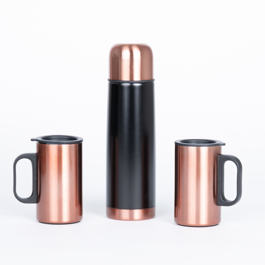Set termo 1/2 L + 2 tazones encobrizados