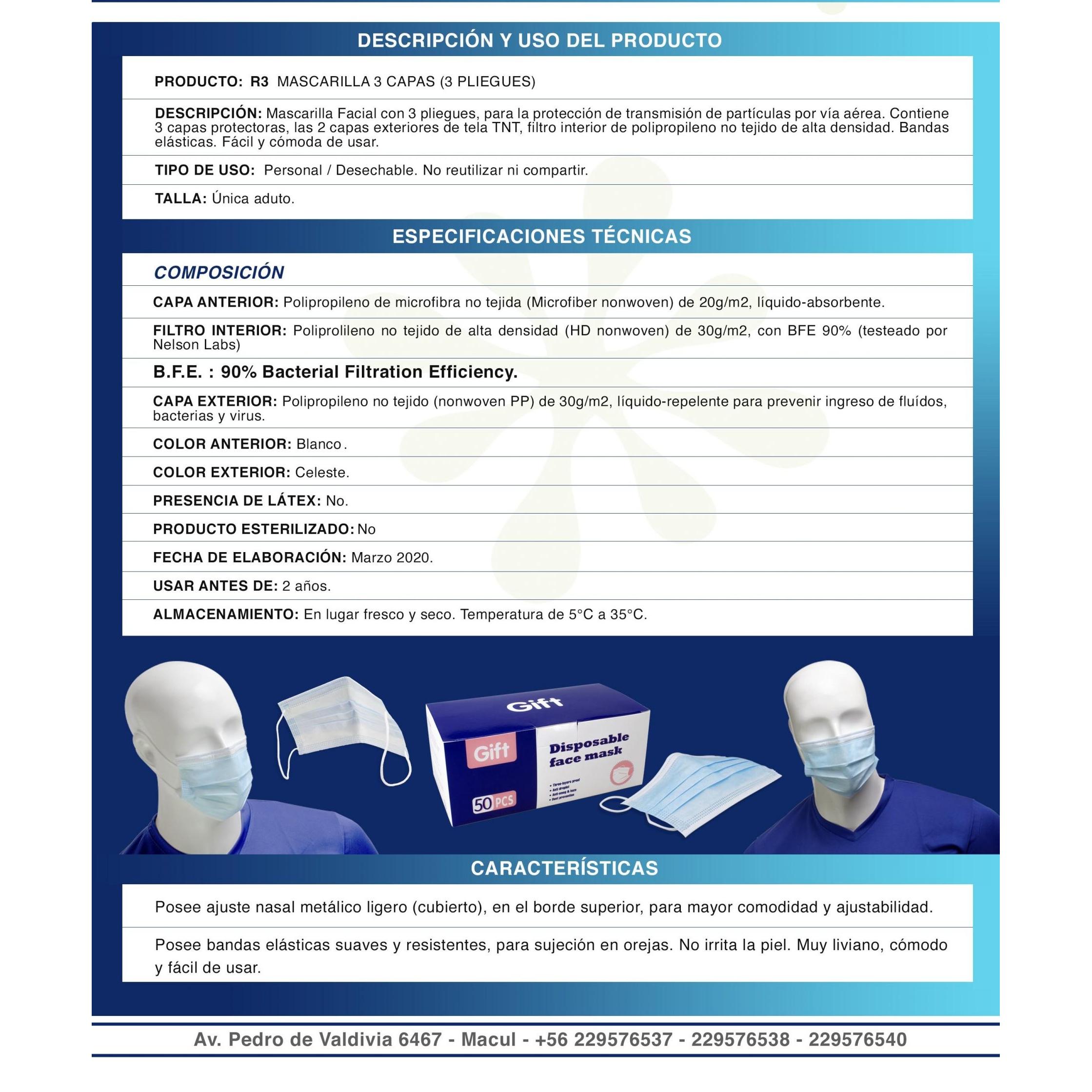 Mascarilla 3 capas No-médica B.F.E. 90%