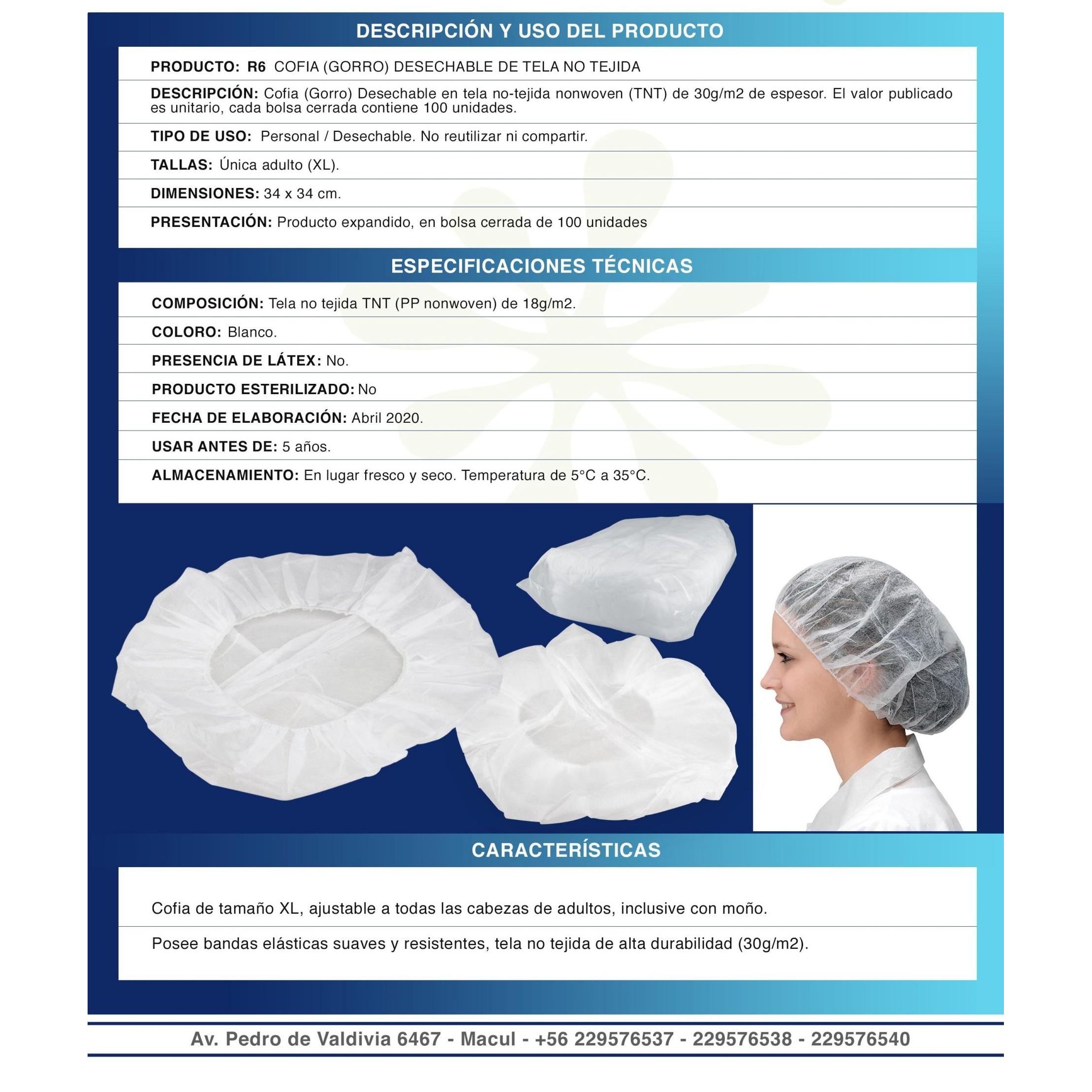 Cofia (Gorro) Desechable 30g/m2